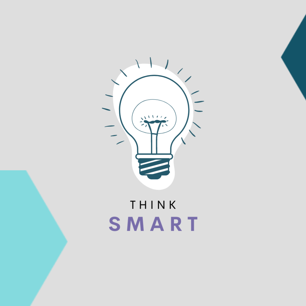 Image of a light bulb with the words think smart written underneath